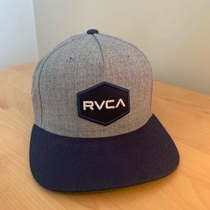 RVCA Men's Grey and Navy Flat Brim SnapBack Hat